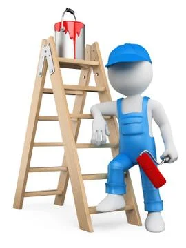 3d white people. painter with ladder Stock Illustration