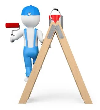 3d white people. painter working with a roller brush Stock Illustration