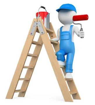 3D white people. Painter working with a roller brush Stock Illustration