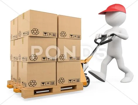 3d white people. pallet truck Stock Illustration