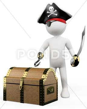 3d white people. pirate with treasure Stock Illustration