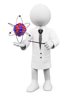 3d white people. professor of physics with an atom Stock Illustration