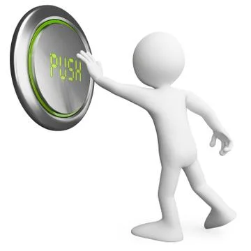 3d white people. push the button Stock Illustration