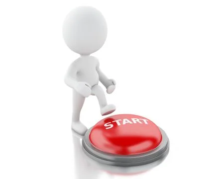3d white people push START button. Illustrazione stock