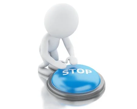 3d white people push STOP button. Stock Illustration