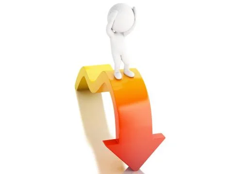 3d White people with red arrow falling. Decrease concept. Stock Illustration