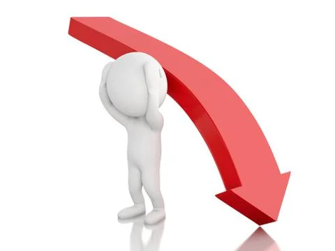 3d White people with red arrow falling. Decrease concept. Stock Illustration
