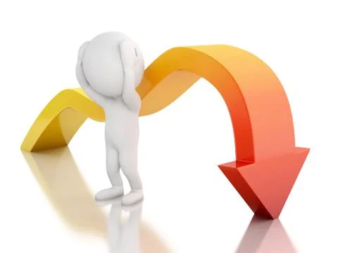 3d White people with red arrow falling. Decrease concept. Stock Illustration