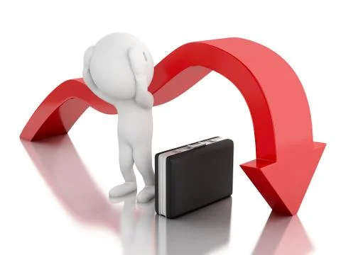 3d White people with red arrow falling. Decrease concept. Stock Illustration