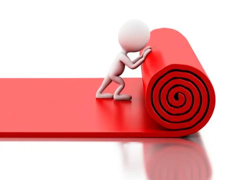 3d White people rolling red carpet. Stock Illustration