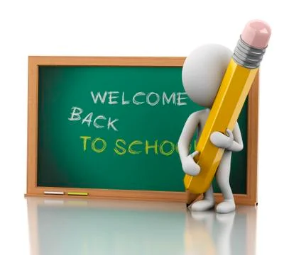 3D white people with school objects Stock Illustration