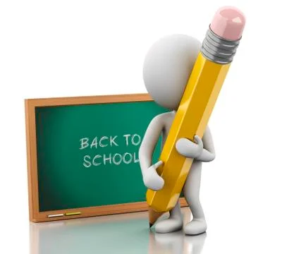 3D white people with school objects Stock Illustration