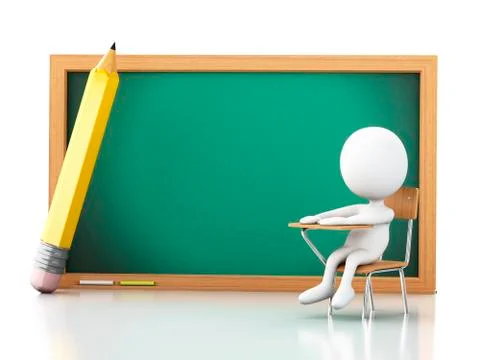 3D white people with school objects Stock Illustration