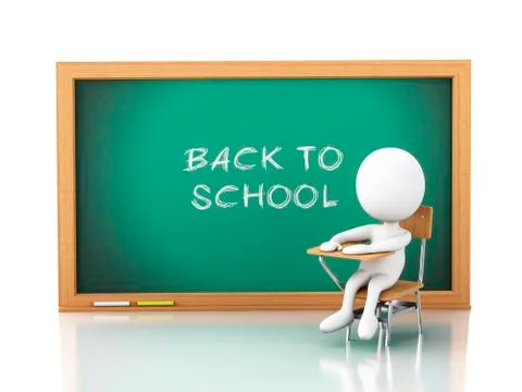 3D white people with school objects Stock Illustration