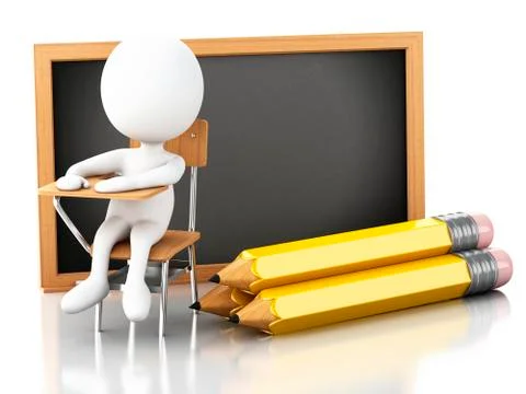 3D white people with school objects Stock Illustration