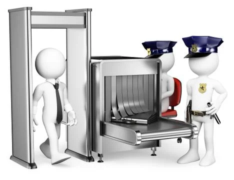 3d white people. security control airport access. metal detector Stock Illustration