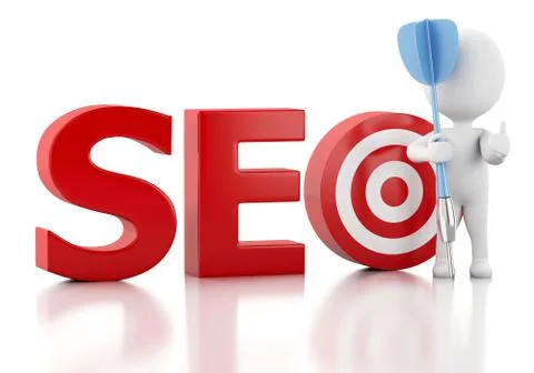 3d White people with seo text and red target. Stock Illustration