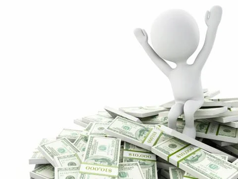 3d White people sitting on stack of bills イラスト素材