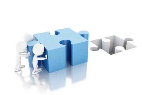 3d White people solving a puzzle Illustrazione stock