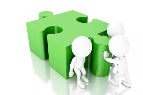 3d White people solving a puzzle Illustrazione stock
