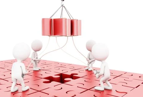 3d White people solving a puzzle Illustrazione stock