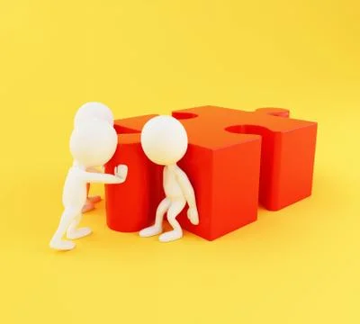 3d White people solving a puzzle. Stock Illustration