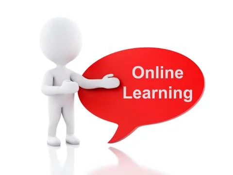 3d White people with speech bubble Online Learning. Stock Illustration