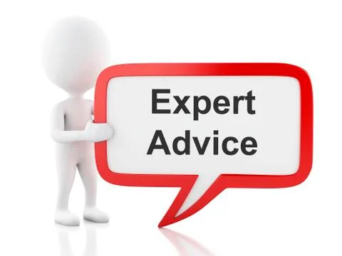 3d White people with speech bubble that says expert advice. Stock Illustration