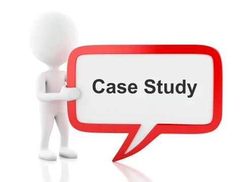 3d White people with speech bubble that says Case Study. Stock Illustration