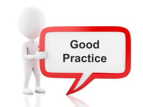 3d White people with speech bubble that says Good Practice. Illustrazione stock