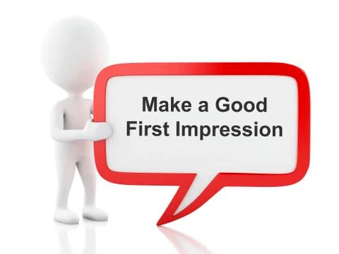 3d White people with speech bubble that says Make a Good First Impression. 스톡 일러스트