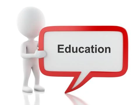 3d White people with speech bubble that says Education. Stockillustratie
