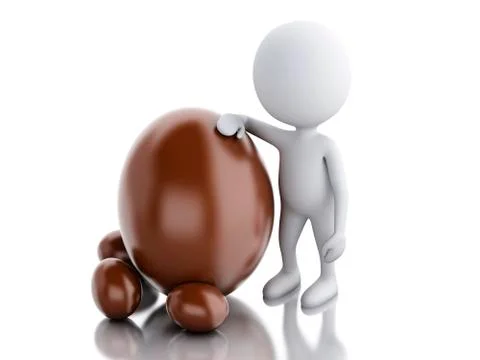 3d white people standing next to an Easter egg. Stock Illustration