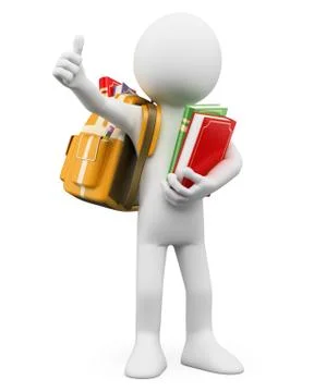 3d white people. student back to school Stock Illustration
