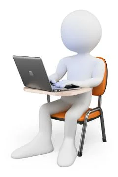 3d white people. student in class with a laptop Stock Illustration