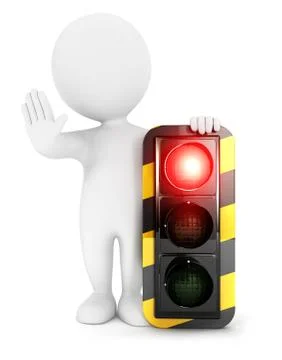 3d white people traffic light on red Illustrazione stock