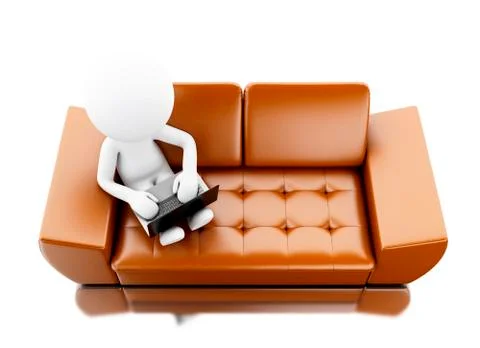 3D White people using laptop. Stock Illustration