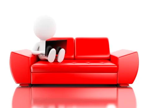 3D White people using laptop. Stock Illustration