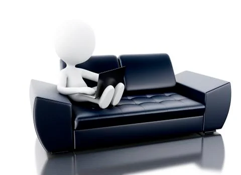 3D White people using laptop. Stock Illustration