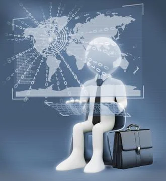 3d white people. virtual global world business Stock Illustration