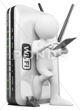 3d white people. wifi zone Stock Illustration