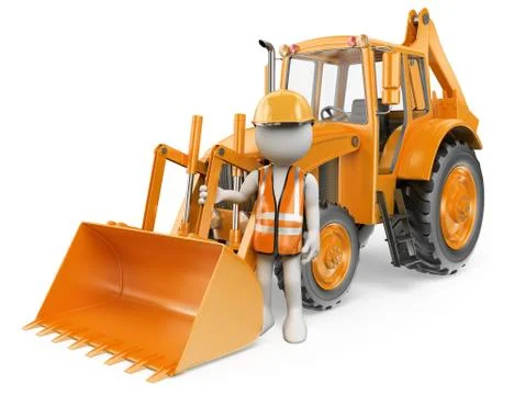 3D white people. Worker with a backhoe loader. Digger Stock Illustration