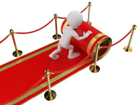 3d white people. worker rolling out the red carpet Stock Illustration