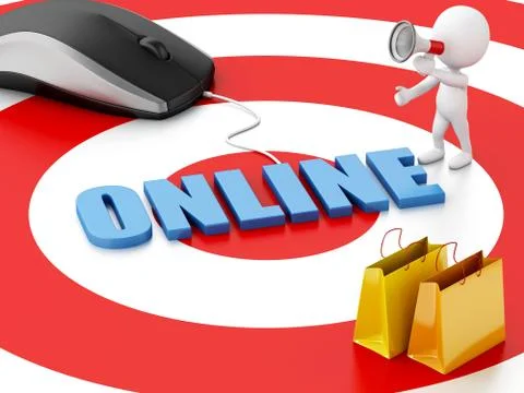 3d white person and computer mouse on target. Illustrazione stock