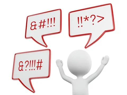 3d White person with empty speech bubbles Illustrazione stock
