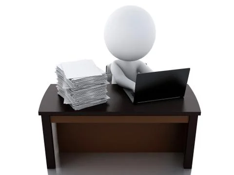 3d White person Overworked with stack of documents. Stock Illustration