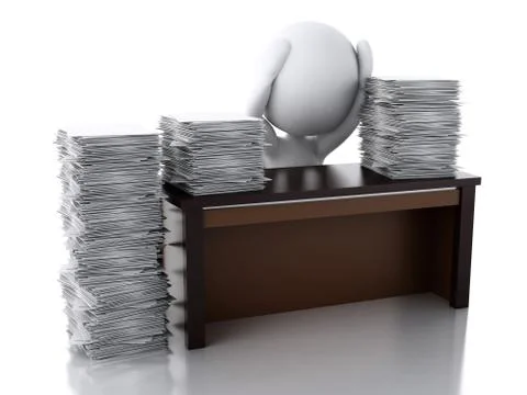 3d White person Overworked with stack of documents. 스톡 일러스트