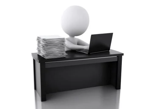 3d White person Overworked with stack of documents. Stock Illustration