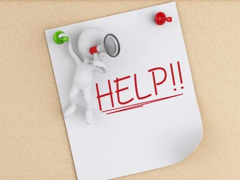 3d white person with post-it notes over cork board. Business concept Illustrazione stock
