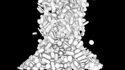 3D White Pills &amp; Capsules Fall, Fill Black Screen for Medicine Concepts Stock Footage 308669885